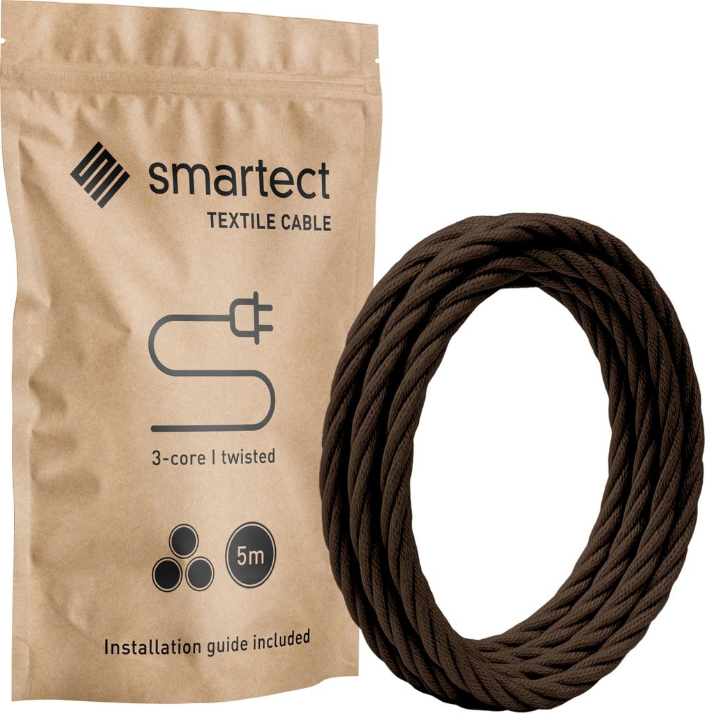 Textilkabel 5 m Braun 3 adrig rund Lampenkabel Stoffkabel Stromkabel Elektro
