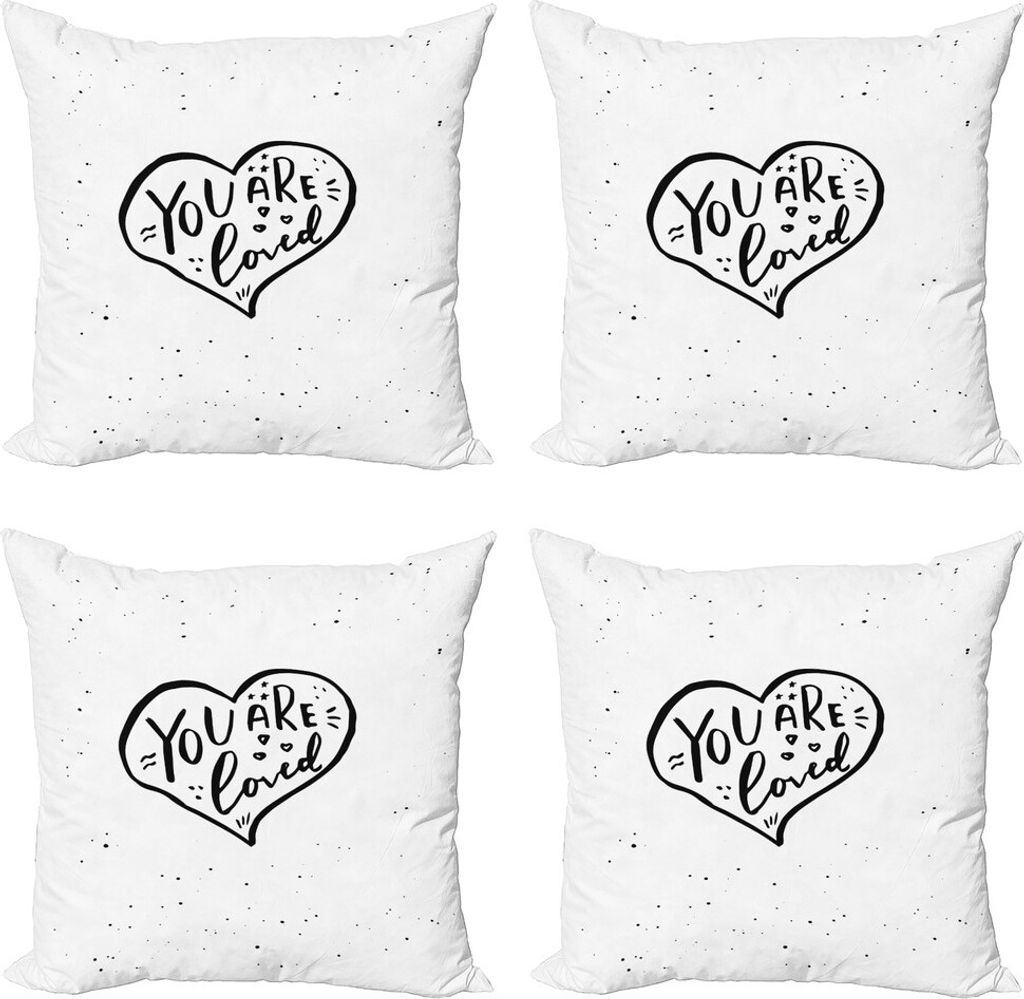 ABAKUHAUS Romantisch Kissenbezug Set (4 Stück), Werden Sie geliebt Herz, Moderner Doppelseitiger Digitaldruck, 40 cm x 40 cm, Schwarz-Weiss