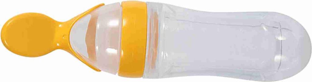 90mL Silikon Baby Kleinkind Fütterung Flasche mit Löffel frische Lebensmittel Getreide Squeeze Feeder (gelb)