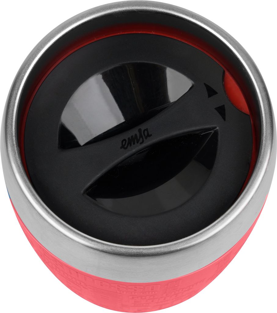 A close-up view of the top of a travel mug.