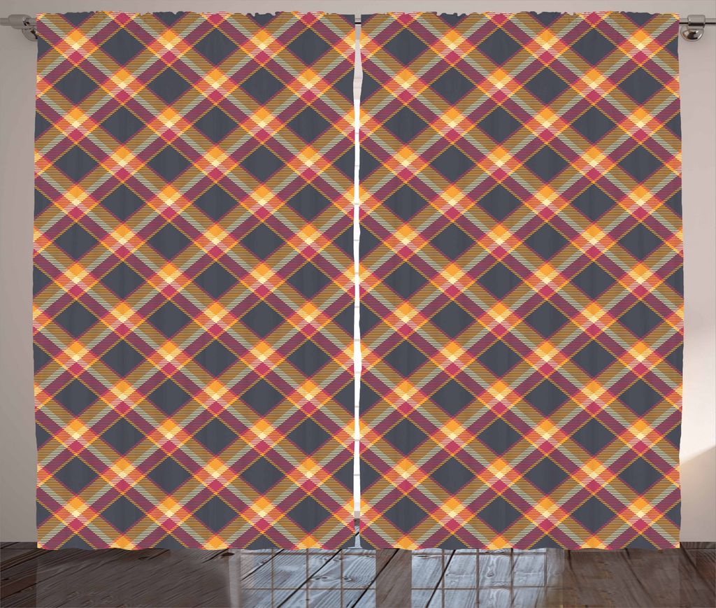 ABAKUHAUS Schottenkaro Rustikaler Vorhang, Britische Land-Art, Wohnzimmer Universalband Gardinen mit Schlaufen und Haken, 280 x 175 cm, Anthrazit g...