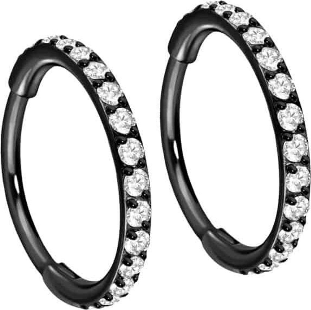 Titan Ohrclicker Creolen EINGEFASSTE KRISTALLE Schwarz Innendurchmesser: 10 mm
