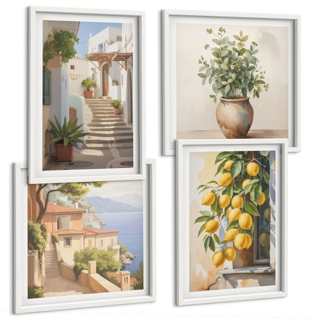 Bilder Set 4-teilig im weißen Rahmen – Wandbilder 4 Stück – gerahmte Poster für Wohnzimmer, Schlafzimmer und Flur – 50x50 cm - 40x60 cm ...