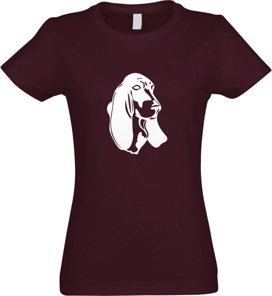 Kiwistar - T-Shirt tailliert - Damen - Burgund - Basset Hound - Laufhund - Jagdhund - mit Motiv Bedruckt - Funshirt Design - Sport - Freizeit - Dam...
