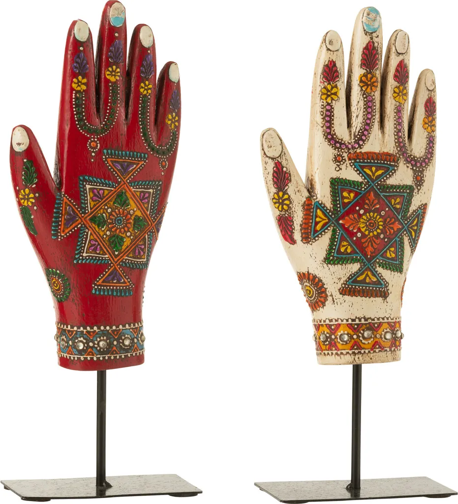 J-Line Set de 2 Mains Dehli en Manguier - Artisanat Bohème Chic (35cm)