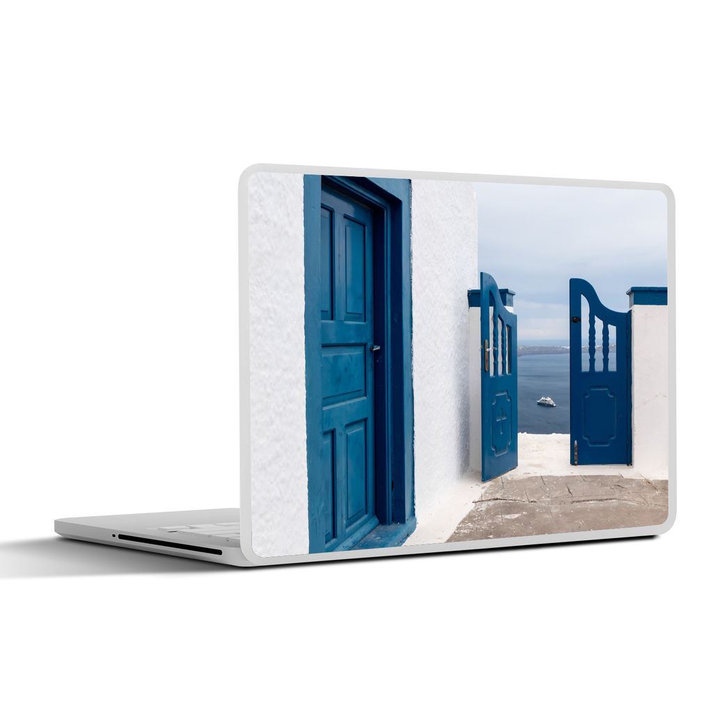 MuchoWow Laptop Aufkleber Sticker Cover Tür - Blau - Weiß - Architektur 30x22 cm - Laptop-Sticker