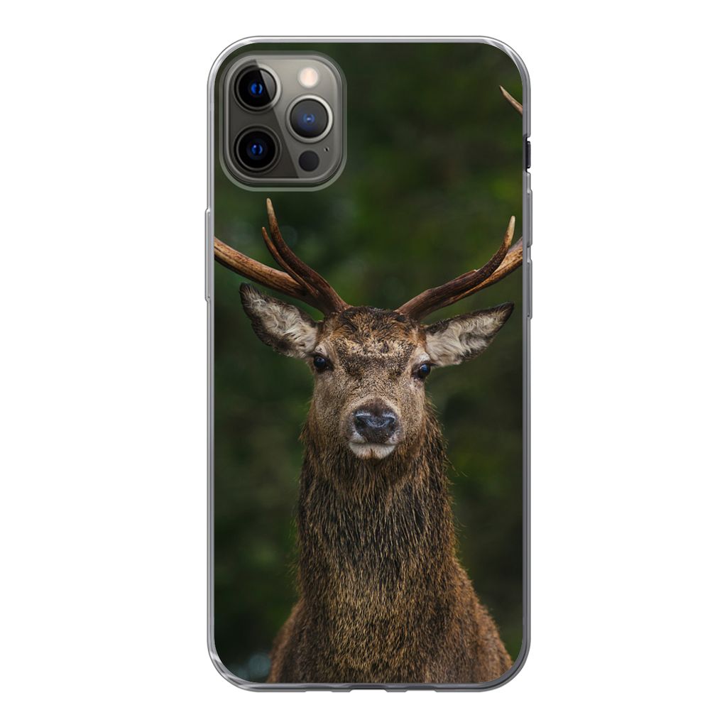 MuchoWow Handyhülle Schutzhülle Hülle für iPhone 12 Pro Max Hirsch - Geweih - Natur Silikon Softcase Handy Hülle - Hartschale