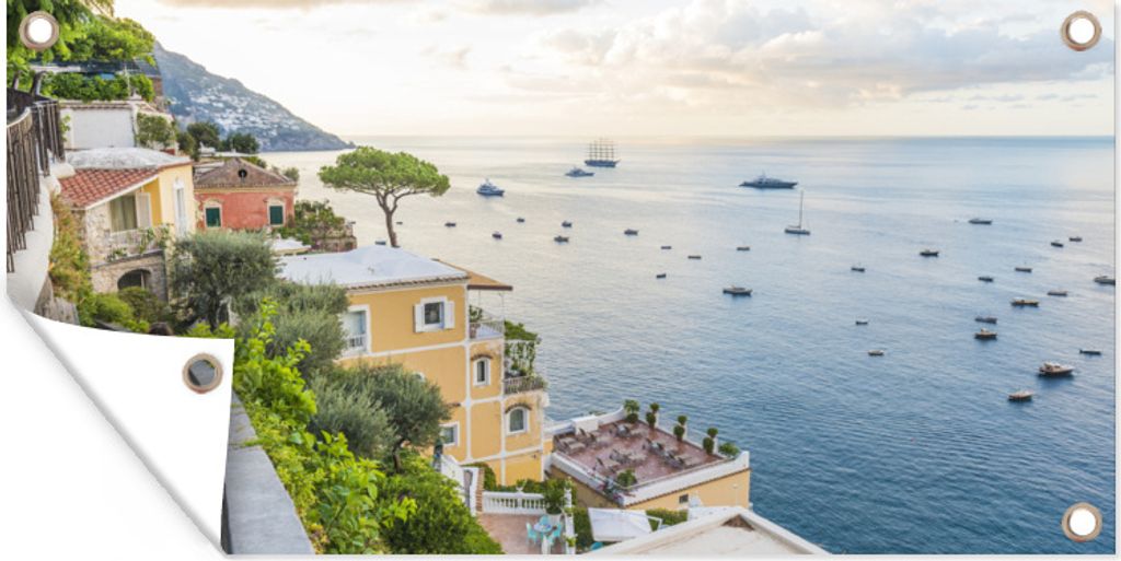 MuchoWow 60x30 cm Outdoor-Poster Gartendeko Sichtschutz Garten Poster für den Garten Italien - Frau - Positano - Meer
