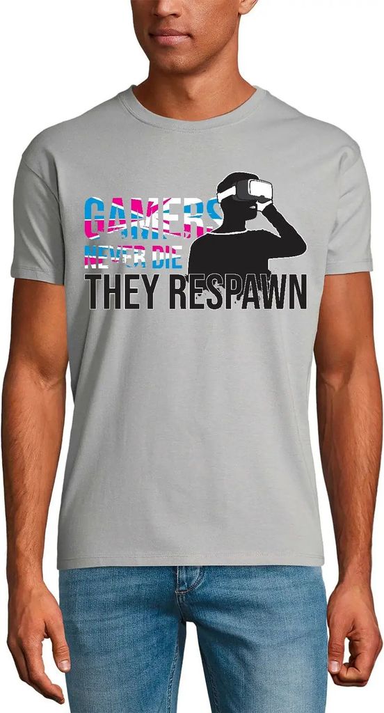 Herren Grafik T-Shirt Gamer sterben nie sie erwachen wieder - vr-videospiele – Gamers Never Die They Respawn - Vr Video Games – Öko-Verantwort...