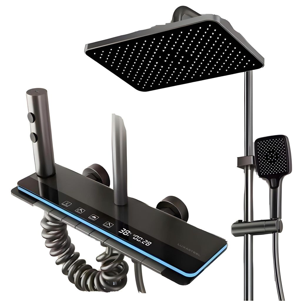 LED Duschsystem mit Thermostat, Regendusche inkl. Handbrause Duscharmatur LED-Beleuchtung