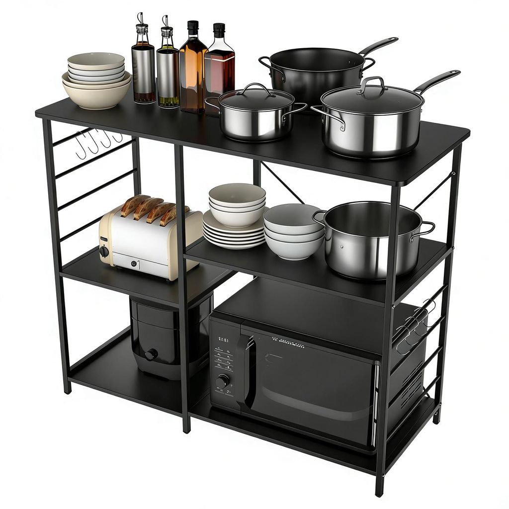 Küchenregal Standregal Mikrowellenhalter Bäcker Regal Haushaltsregal mit 8 Haken 90x82x39 cm
