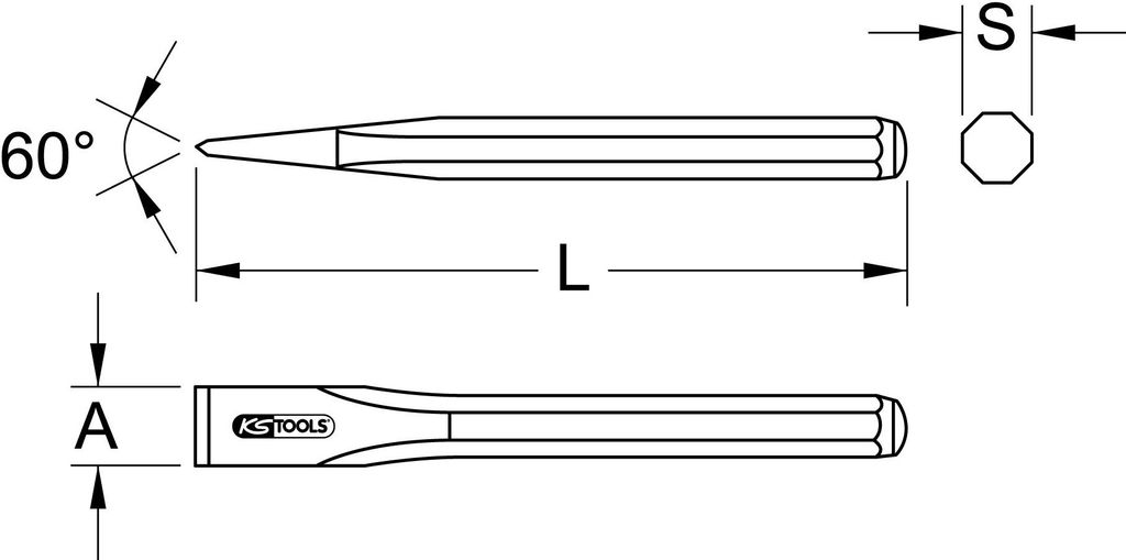 KS Tools Elektrikermeißel, 4-kant, 12x8x250 mm