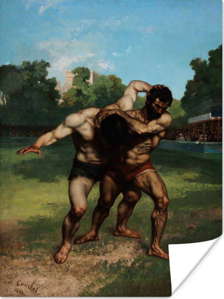 MuchoWow Poster Die Ringer - Gemälde von Gustave Courbet 90x120 cm - Wohnzimmer