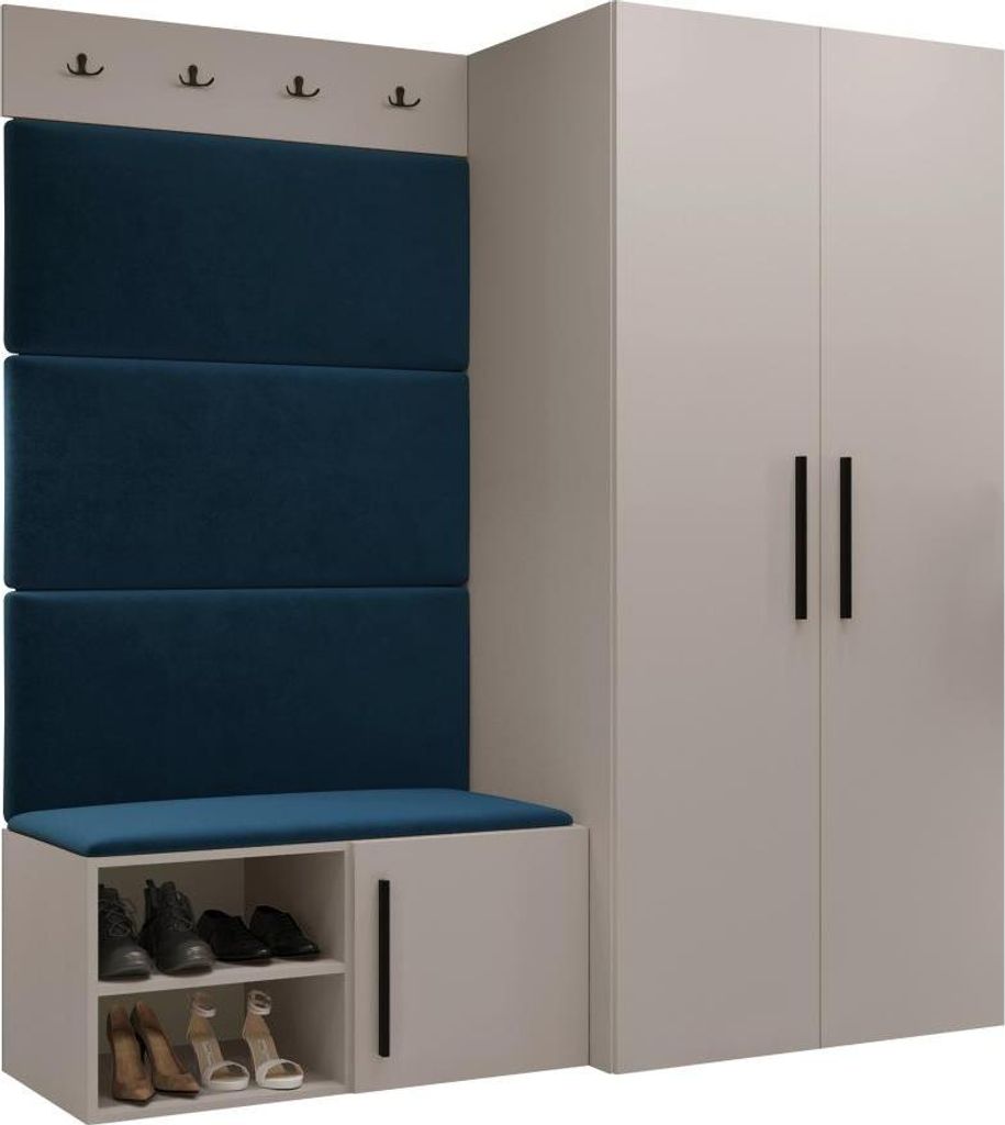 MIRJAN24 Garderoben-Set Medi I, Schuhschrank, Kleiderhakenbrett, 4x Paneel 84x42, 4 Kleiderhaken (Farbe: Cashmere, Manila 26)