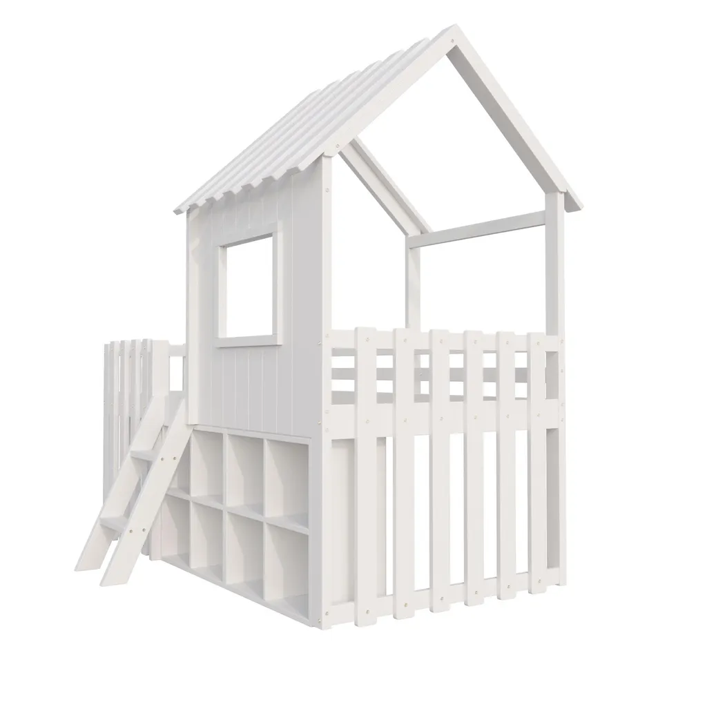 Lit Cabane 90x200 Sécurisé : Solution Sommeil et Jeu Bois Blanc - 8