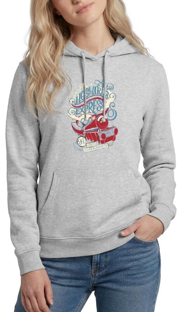 Spreadshirt Harry Potter Hogwarts Express Damen Hoodie, L, Hellgrau meliert
