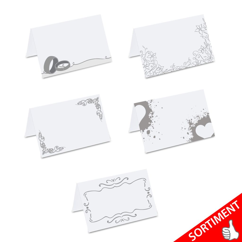 PRICARO Tischkarten "Blumendekor", Silber, 50 Stück