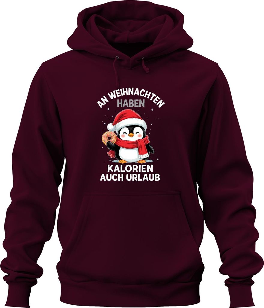 Weihnachten Kalorien Urlaub Pinguin Donut Lustig Geschenk Uni Hoodie Kapuzenpullover, Burgundy, XXL