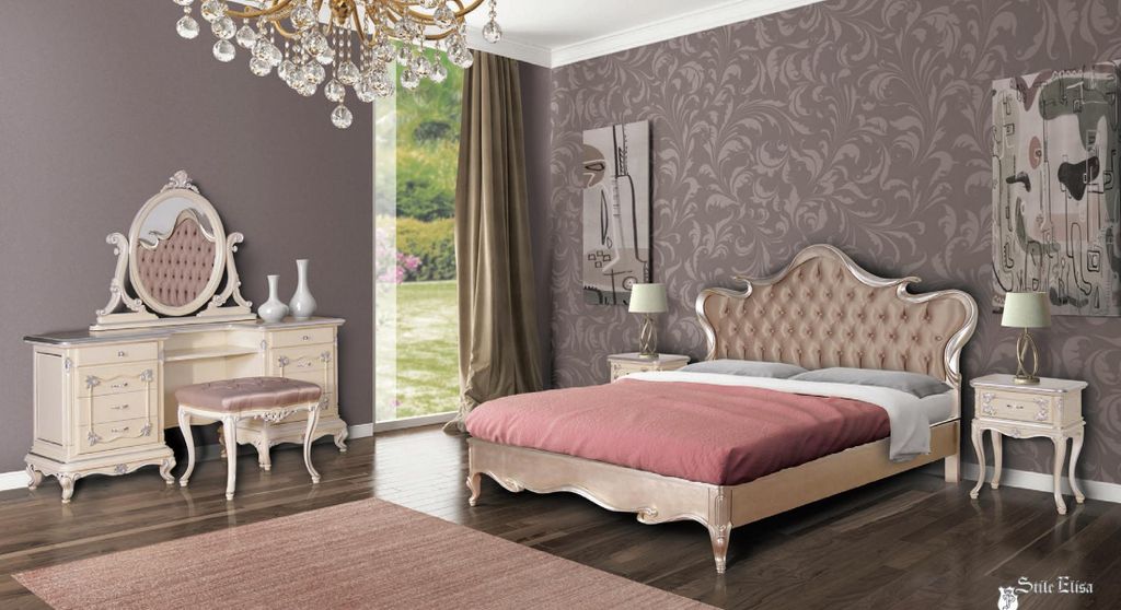 Luxus Schlafzimmer Set Bett Nachttische Hocker Schminktisch Spiegel Komplett Neu