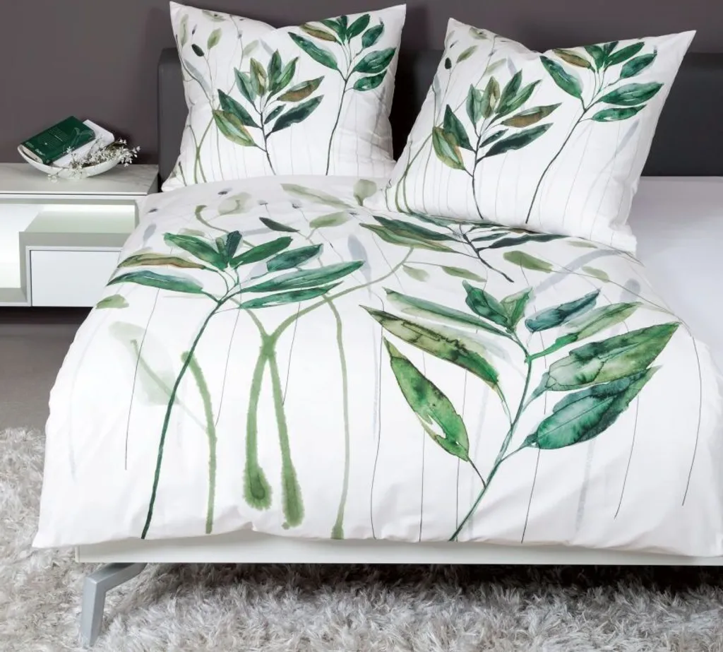 Housse de Couette 155x220 en Satin de Coton Janine Vert Modern Art 42066