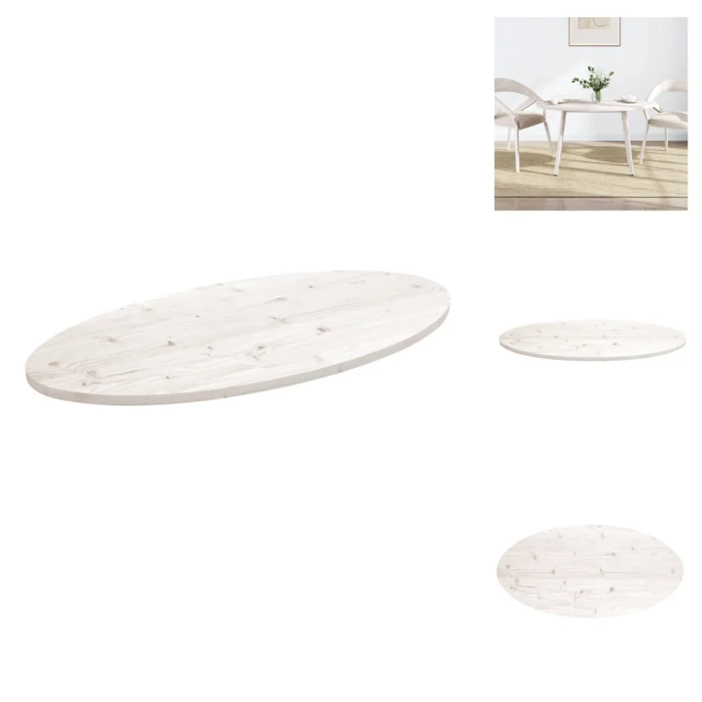 Piano Tavolo Bianco 90x45x2,5 cm Legno Massello Pino Ovale vidaXL