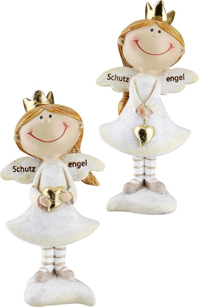 Gilde Figur, Engel, "Imke", Herzmotiv, Schriftzug, Poly, goldfarben, naturfarben, L. 4 cm, B. 6 cm, H. 13 cm 55083 4063387550830 2 Stück (2-fach s...