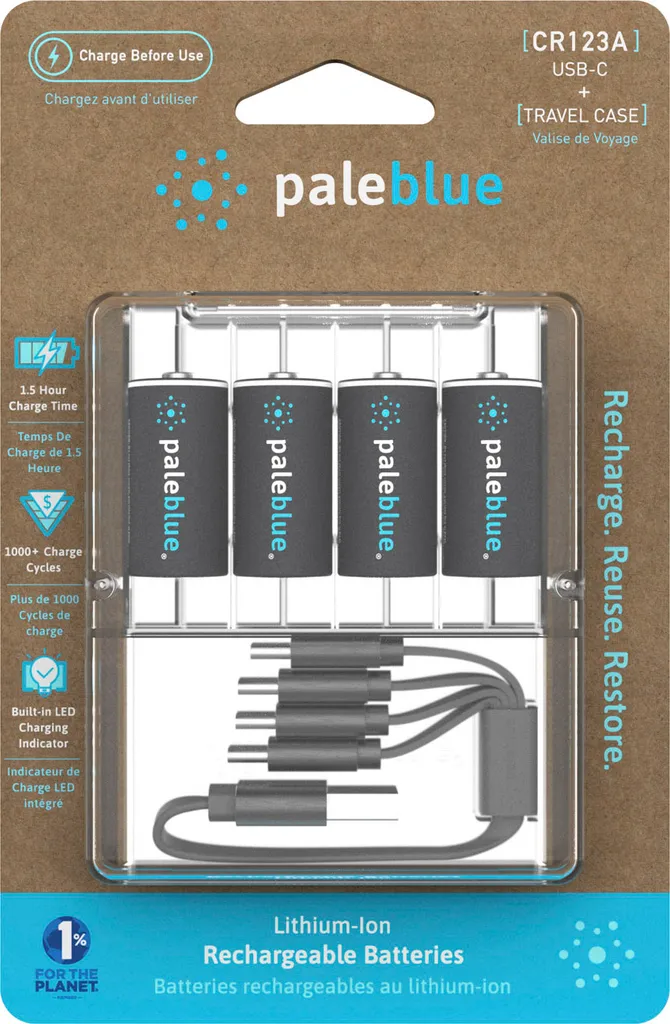 Pack de 4 Piles CR123A Rechargeables USB-C pour Appareils Photo et Caméras