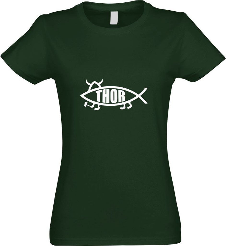 Kiwistar - T-Shirt tailliert - Damen - flaschengrün - Thor Fisch - mit Motiv Bedruckt - Funshirt Design - Sport - Freizeit - Damen - XXL