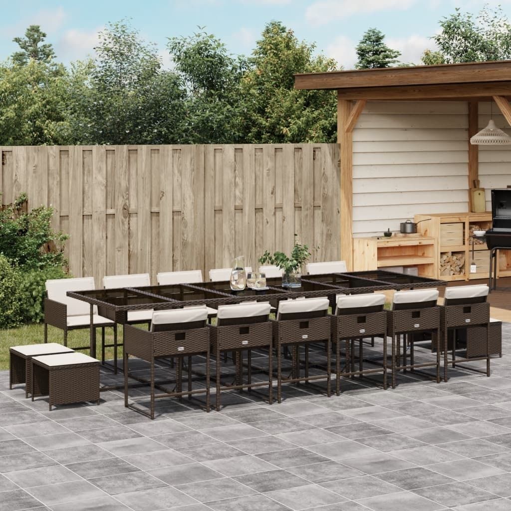 Maison Exclusive - 17-tlg. Garten-Essgruppe mit Kissen Braun Poly Rattan