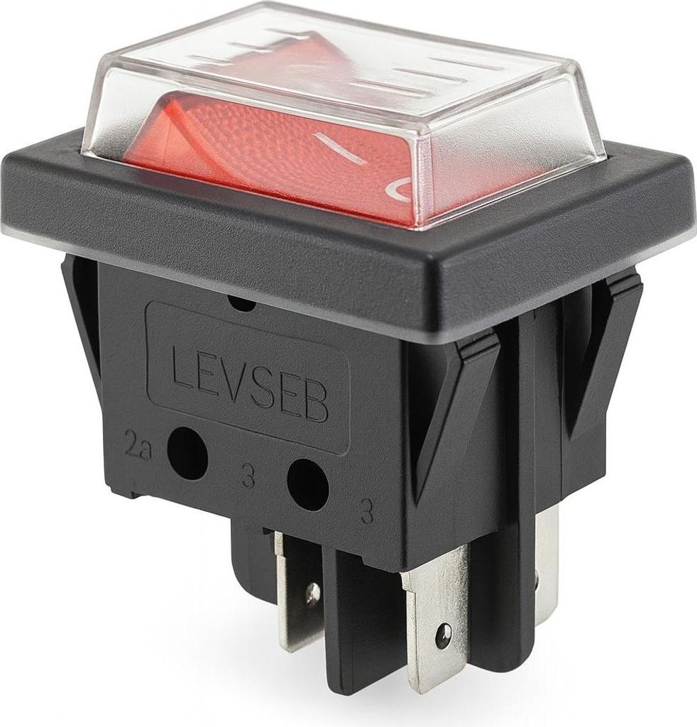 Wippenschalter Rot mit Wasserdichte Abdeckung 2 polig (4pin) 16A 250VAC 30x22mm
