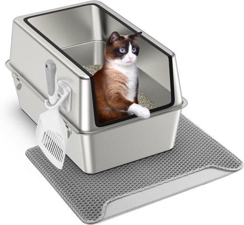 Edelstahl-Katzenklo XL mit Deckel und Schaufel