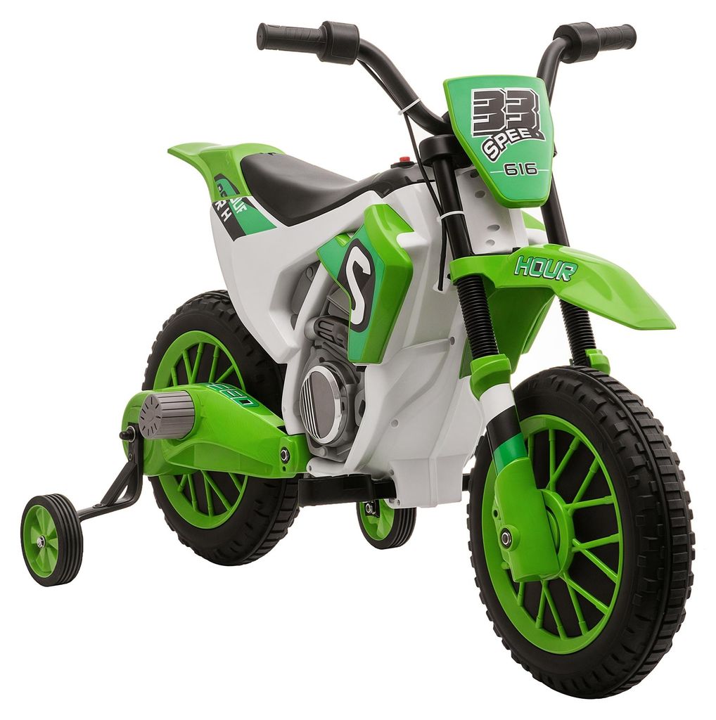 Kindermotorrad. Elektromotorrad. 45 Min Fahrzeit. mit Stš¹tzr?dern. ab 3 Jahren. grš¹n+wei?. 106.5 x 51.5 x 68cm