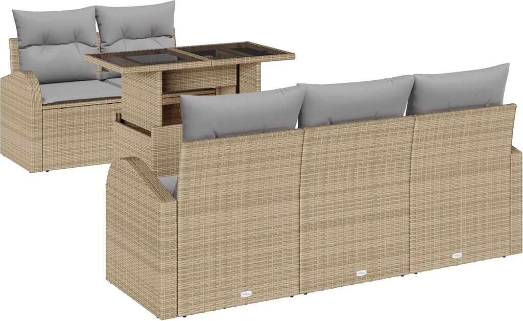 Möbel 6-teiliges Garten Sofa Set mit Kissen Beige Poly Rattan, 2-Sitzer Garten Sofa mit Stauraum & Kissen Beige Poly Rattan - Gartensofas 3357293