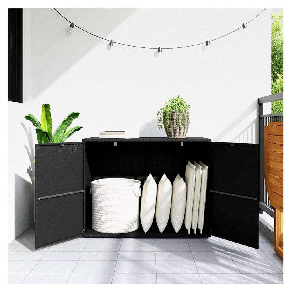 Gartenschrank aus PE-Rattan, schwarz, 100 x 55,5 x 80 cm - Wetterfest für den Außenbereich