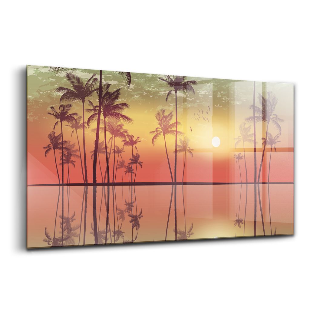 Glasmalerei - dekorative Malerei - moderne Malerei - 100x50 - Tropische Palmen bei Sonnenuntergang