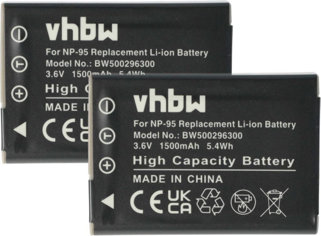 vhbw 2x Akku Ersatz für Fujifilm NP-95 für Kamera (1500 mAh, 3,6 V, Li-Ion)