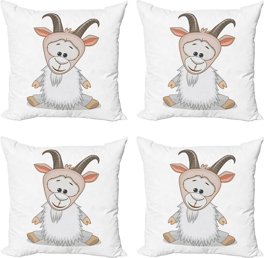 ABAKUHAUS Ziege Kissenbezug Set (4 Stück), Baby Ibex Fröhlich Stimmung, Moderner Doppelseitiger Digitaldruck, 45 cm x 45 cm, Mehrfarbig
