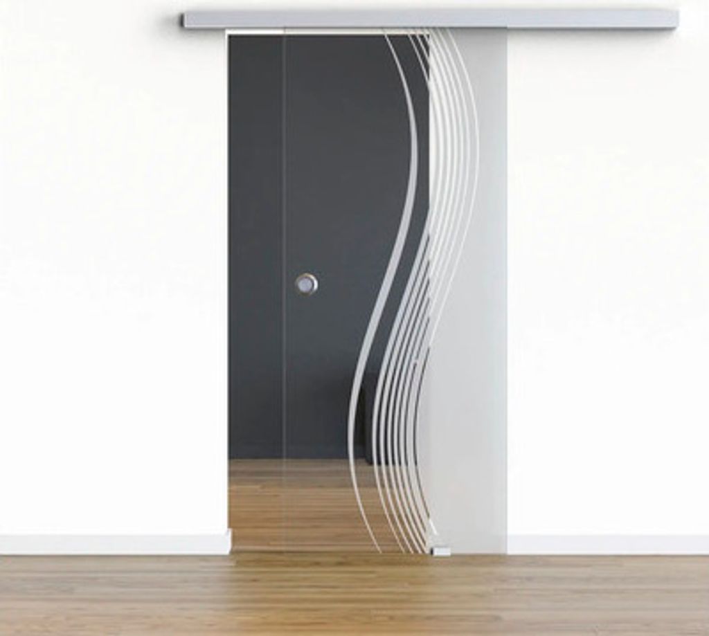 Pertura Glasschiebetür Komplettset Glera Reflect 01 900x2050 mm Rechts inkl. Beschlag Selir Aluminium natur,Griffmuschel