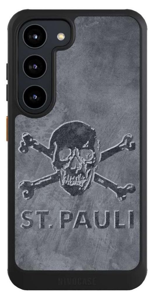 NIVOCASE Hülle für Samsung Galaxy S23 Handyhülle NIVOcore Case Schwarz Beton FC St. Pauli Logo