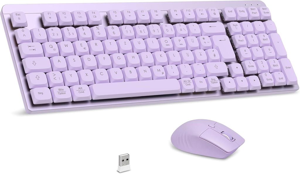 Tastatur und Maus set , QWERTZ Layout mit Maus, Low-Profile Rotem Schalter, 98 Tasten Kompakte Keyboard,1600 DPI Mouse für Windows MacOS PC Laptop