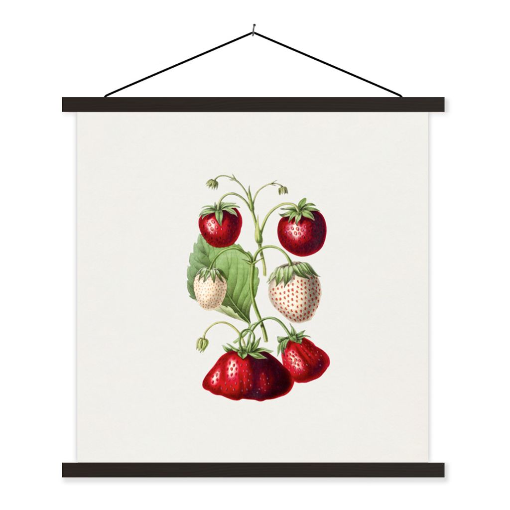 MuchoWow Textilposter Erdbeeren - Pflanze - Frucht 60x60 cm mit schwarzem Rahmen - Posteraufhänger