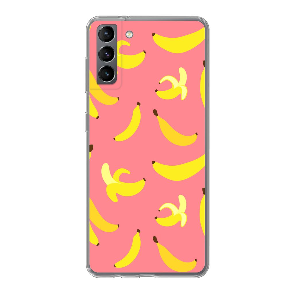 MuchoWow Handyhülle Schutzhülle Hülle für Samsung Galaxy S21 Plus Banane - Rosa - Tropisch Silikon Softcase Handy Hülle - Handy-Tasche