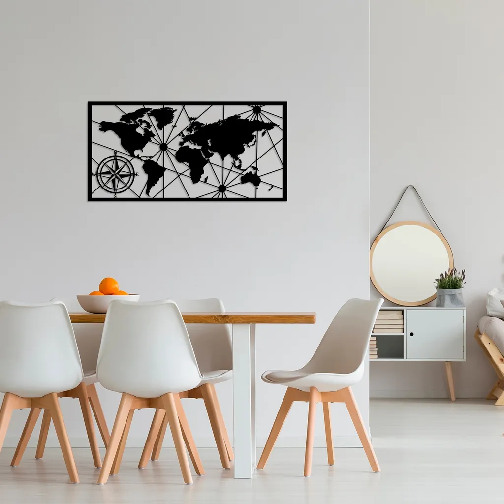 Wallity Decorazione Parete Metallo Mappa Mondo 80x40 cm - Nero