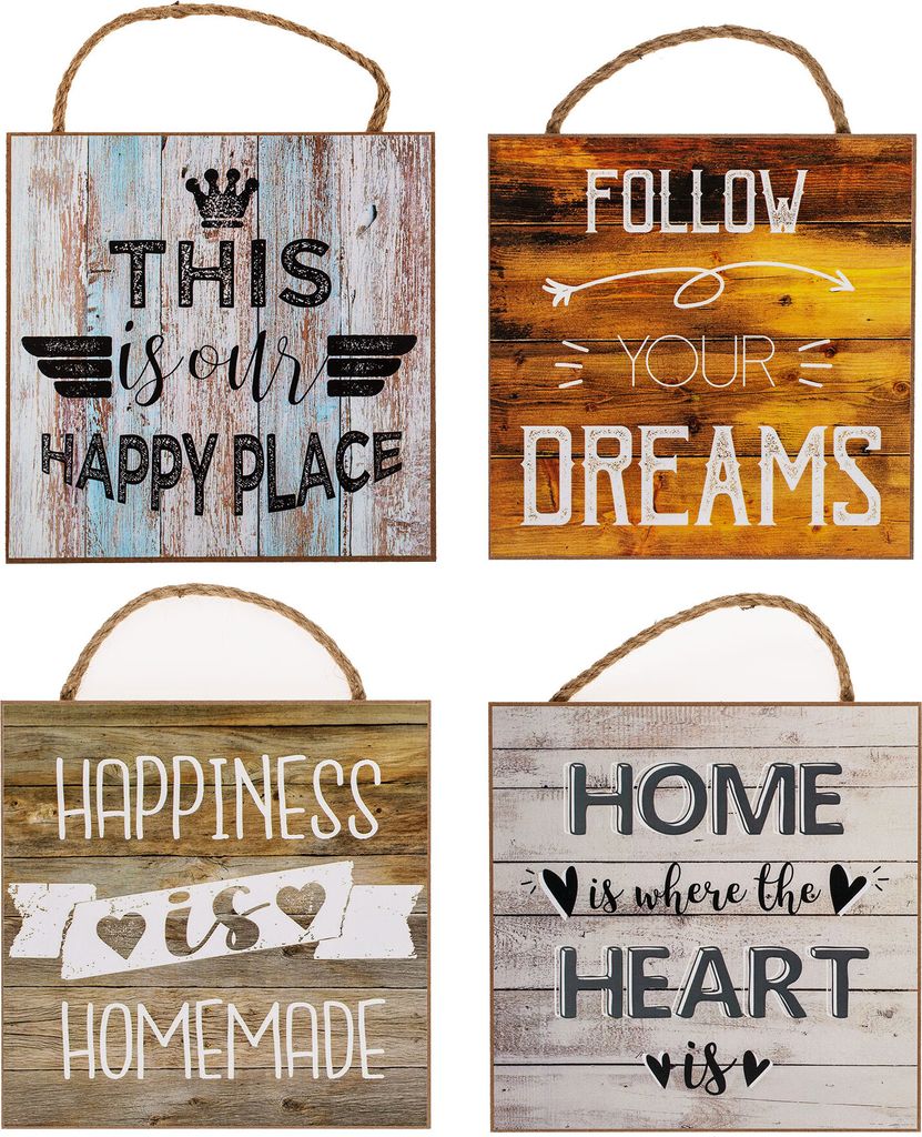4er Set Wandbilder 20x20cm Sprüche Vintage Shabby Chic Wanddekoration