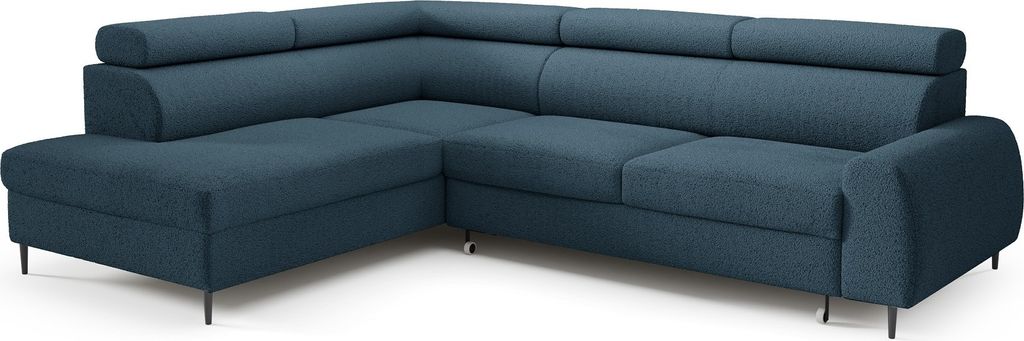 Modernes Ecksofa PURE Couch mit Schlaffunktion und Bettkasten, L-form - linke Seite, Farbe: Dunkles Blau (Abriamo 14)