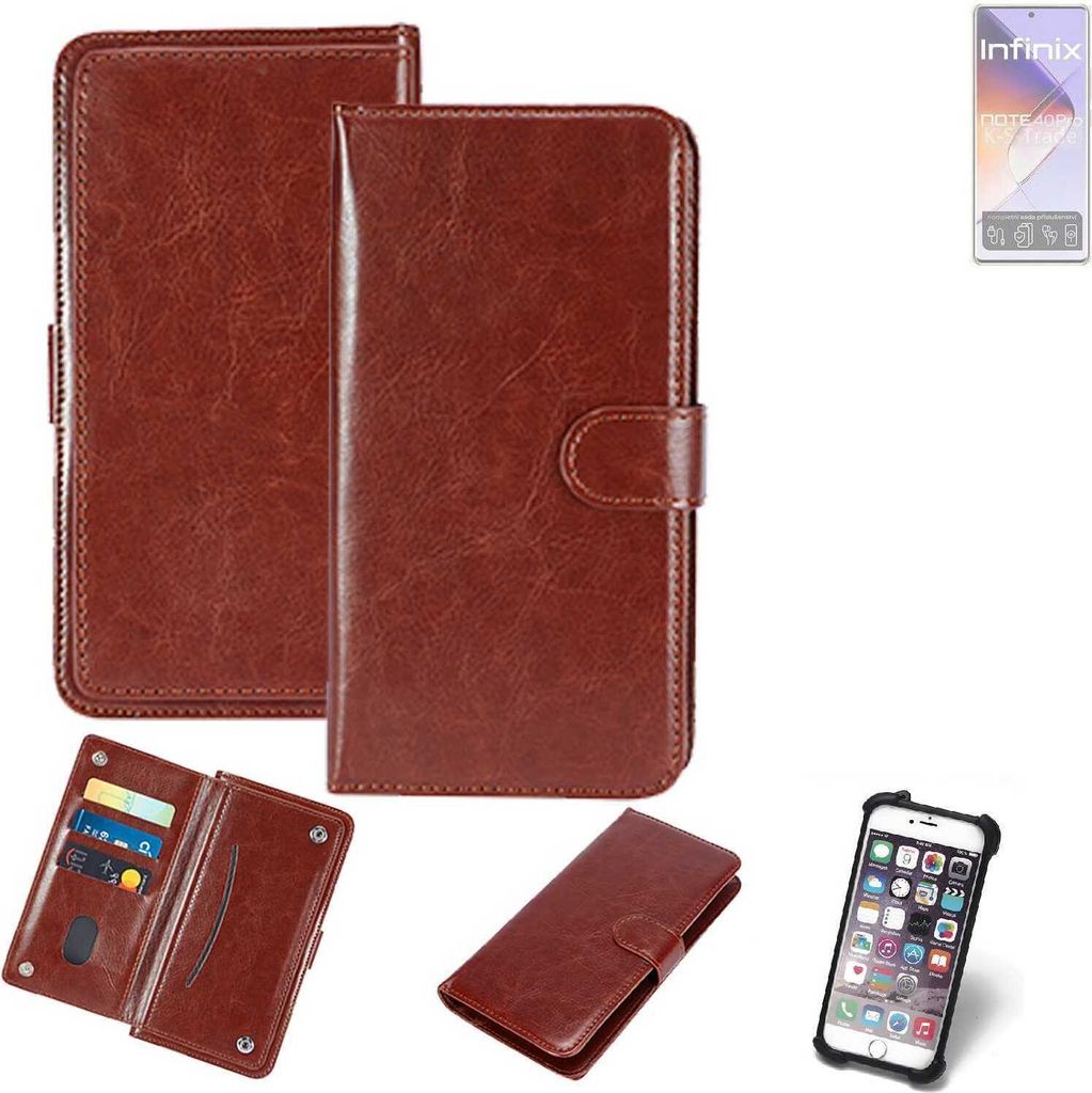 K-S-Trade 360° Hülle kompatibel mit Infinix Note 40 Pro braun Kunstleder Case BookCase WalletCase Kunstlederederhülle Handyhülle, Rundumschutz