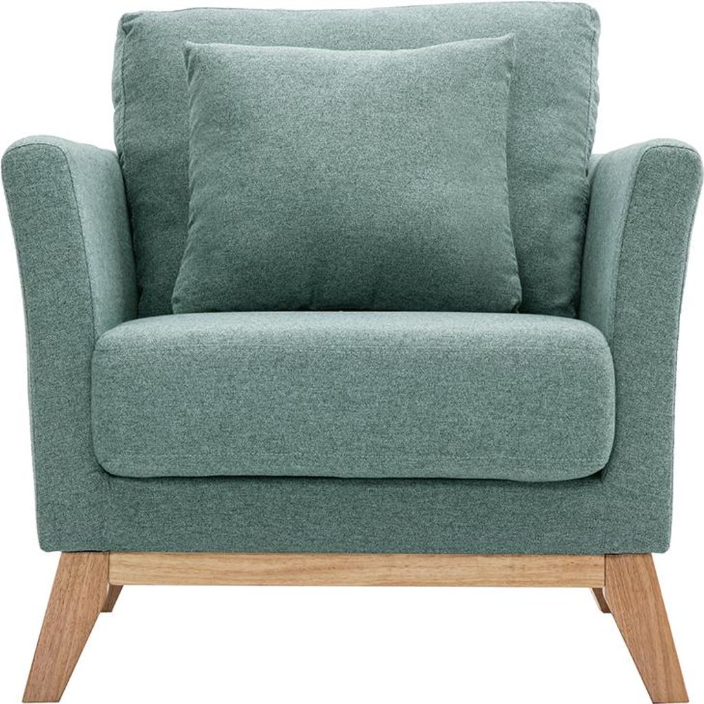 Miliboo - Skandinavischer Sessel mit abnehmbarem Bezug aus graugrünem Stoff und hellem Holz OSLO