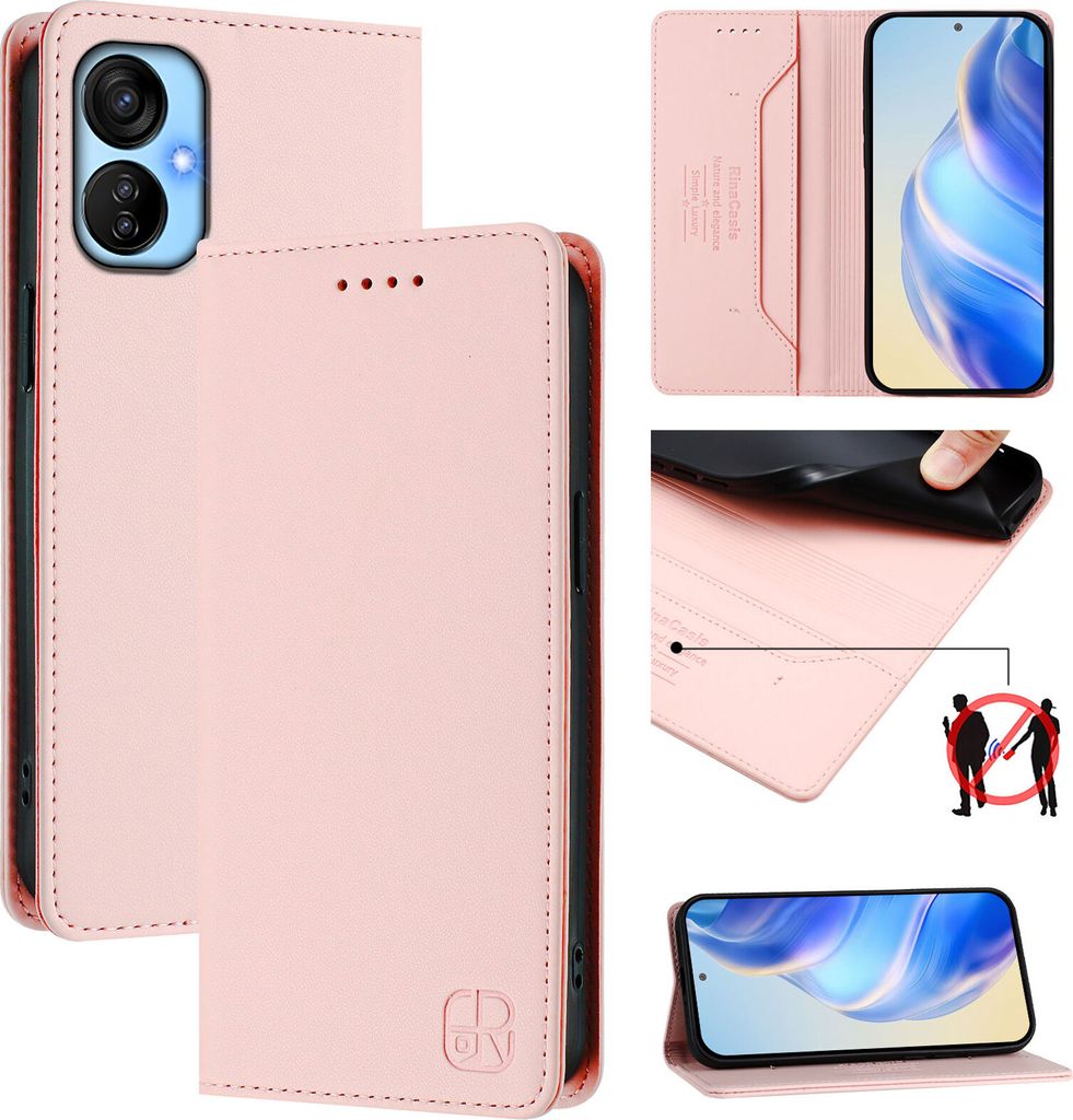 Lederhülle für Tecno Spark 9T/Spark 9 Pro Hülle Flip Brieftasche Kartenfächern Ständer Schutzhülle Pink