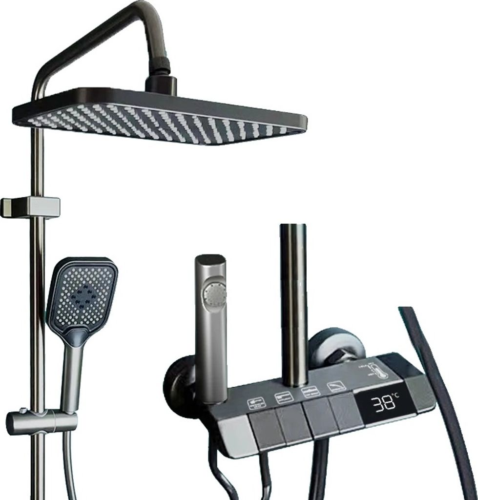 Badezimmer-Duschsystem, Echtzeit-Temperaturanzeige, 4 Wasserflussmodi, Gebürstetes Nickel