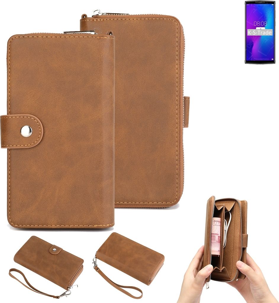 K-S-Trade Handyhülle Schutzhülle kompatibel mit Doogee N100 & Portemonnee Tasche Handytasche Case Etui Geldbörse Wallet braun (1x)